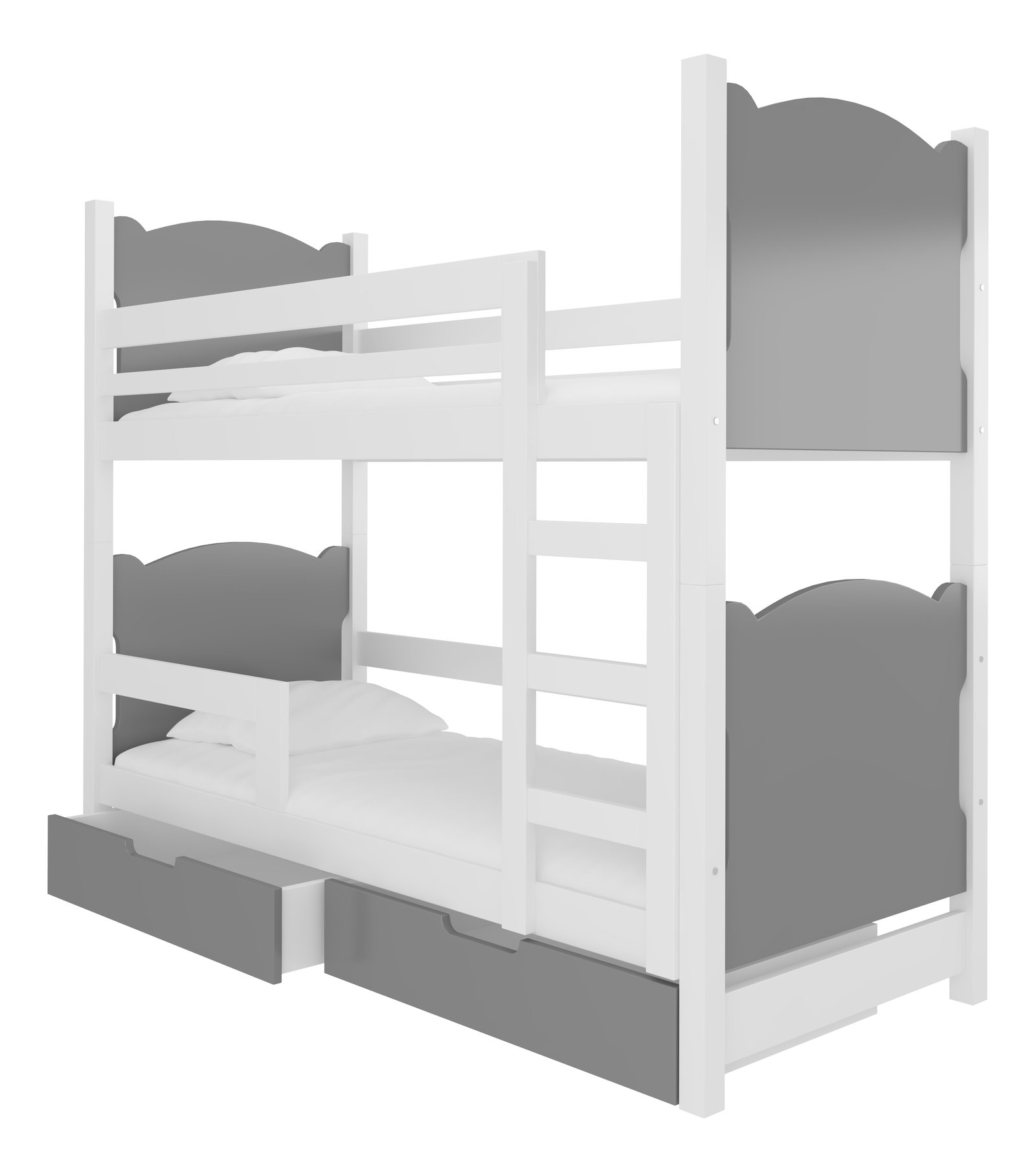Patrová dětská postel 180x75 cm Marryann (s roštem a matrací) (bílá + šedá)