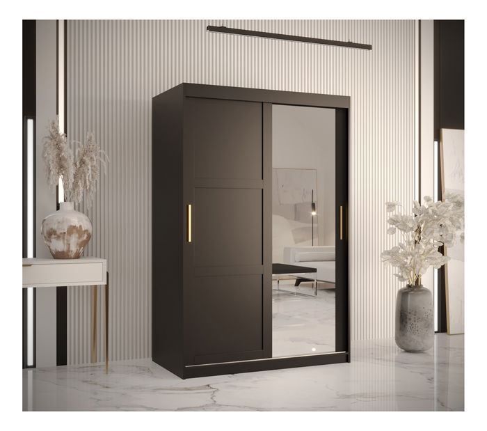 Šatní skříň Riven 2 120 (matná černá) (se zrcadlem)