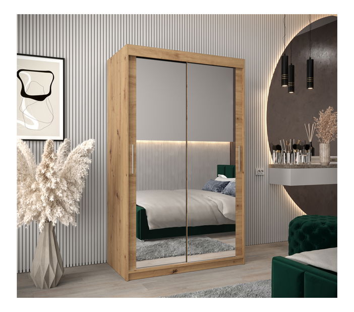 Šatní skříň 120 cm Toki 3 (Dub artisan + Černá matná)