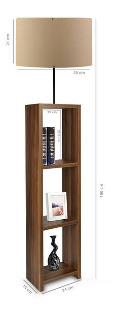 Stojanová lampa s policemi Astaresta 7 (světlohnědá + tmavé dřevo)