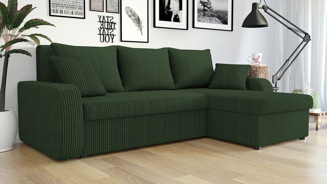 Rohová sedačka Delmur (tmavě zelená) (s úl. prostorem)