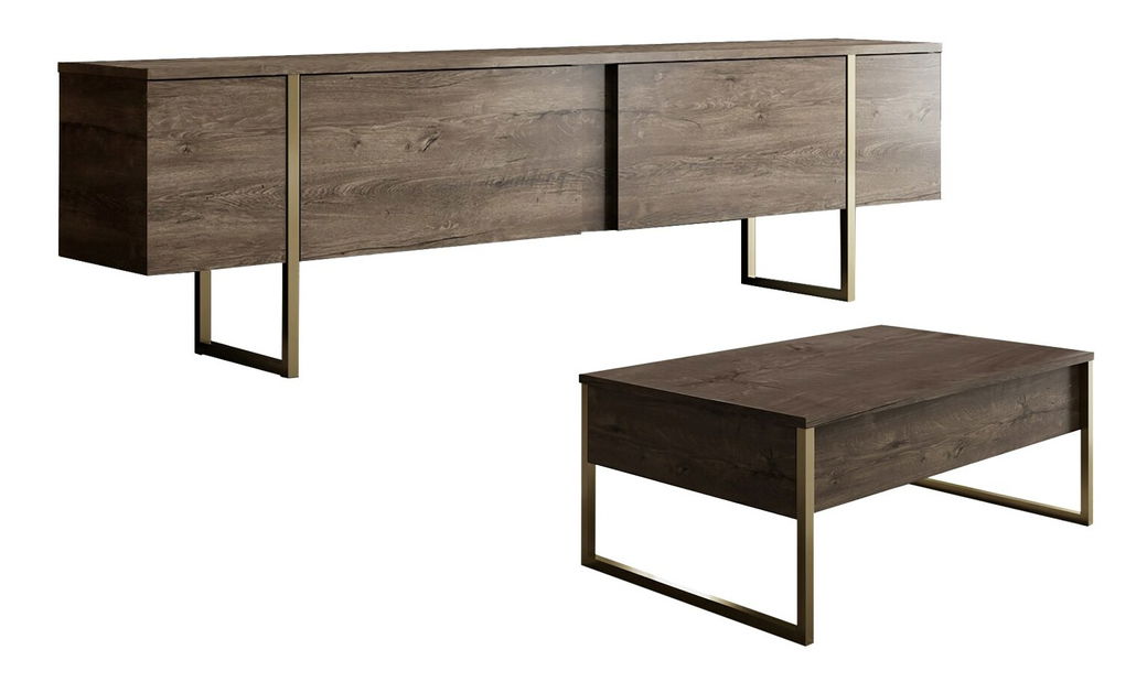 Sestava nábytku do obývacího pokoje Luna 2 (Ořech + Zlatá)