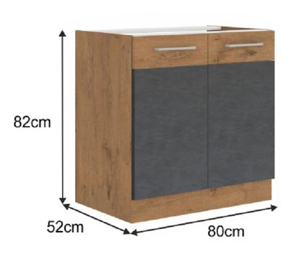 Dolní dřezová skříňka 80 ZL 2F BB Velaga (šedá matná + dub lancelot)