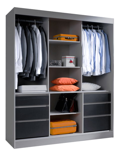 Šatní skříň 180 se zrcadlem Romunald (šedá + černá)