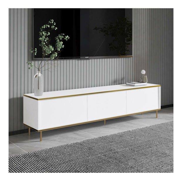 TV stolek/skříňka Mameny 2 (bílá + zlatá)