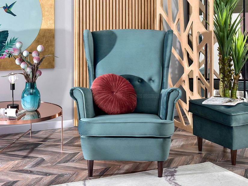 Relaxační křeslo Margis (modrá + ořech)