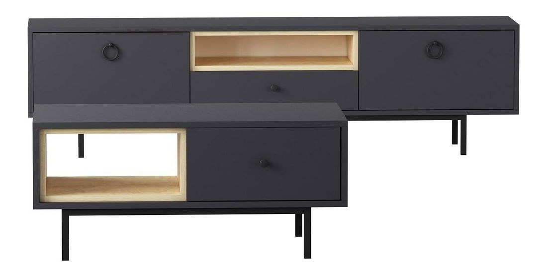 Sestava nábytku do obývacího pokoje Natty 2 (antracit + dub safírový)