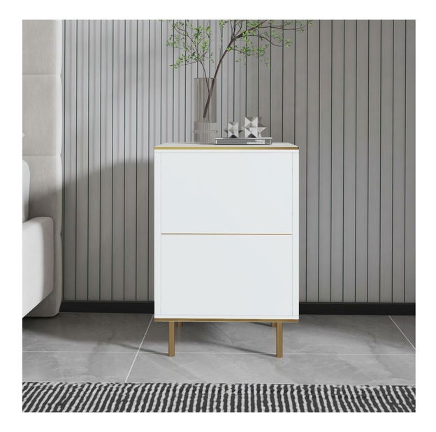 Noční stolek Mameny 1 (mramor světlý + zlatá)