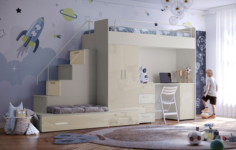 Dětská postel Ruby V (kašmír + lesk béžový) (s rošty)