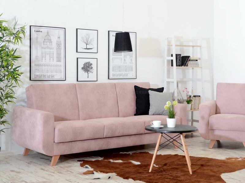 Pohovka trojsedačka Kalisz (pudrová růžová + sklo)