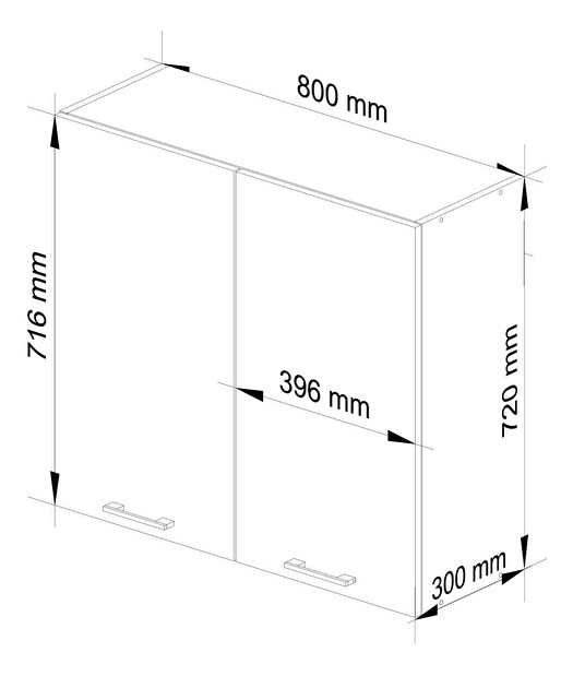 Horní kuchyňská skříňka Ozara W80 H720 (bílá + grafit lesk)