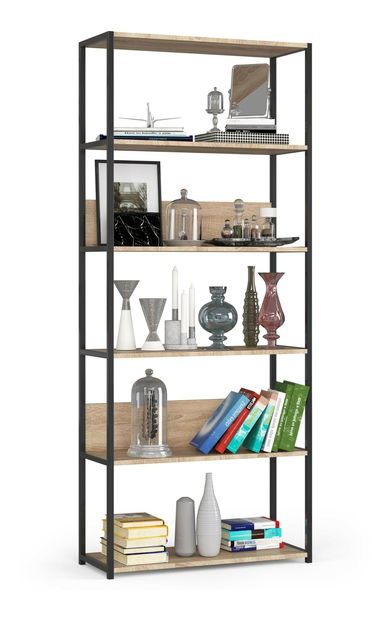 Regál Loriana V (černá + dub sonoma)