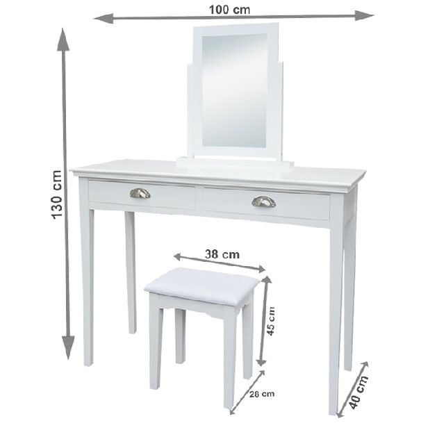 Toaletní stolek s taburetem Rylan (bílá) *výprodej