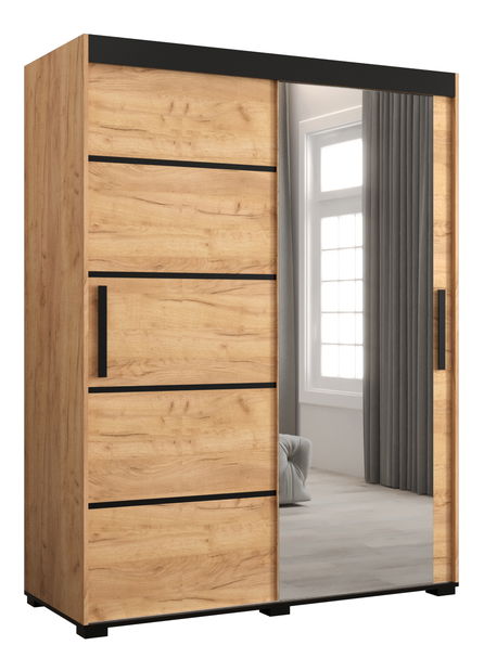 Šatní skříň 150 cm Bernard V2 (dub craft zlatý + černá)