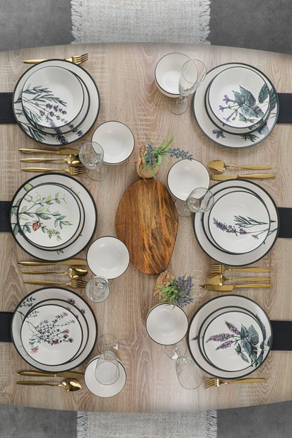 Jídelní souprava (24 ks.) Spark (bílá + zelená + fialová + černá)