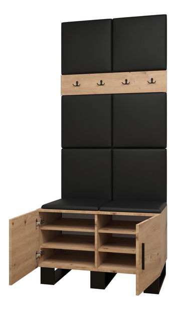 Předsíňová sestava Amanda 4 (dub artisan + černá ekokůže)