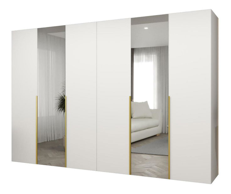 Šatní skříň 300 cm Alice 2 (bílá + zlatá)