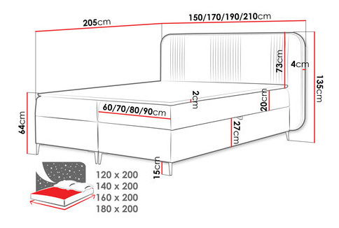 Manželská postel 180 cm Ombre (šedá)