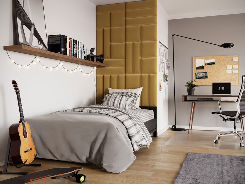 Set 26 čalouněných panelů Quadra 120x195 cm (hořčicová)