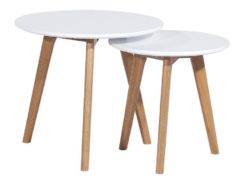 Set 2 ks. konferenčních stolků Melsa (bílá + buk)