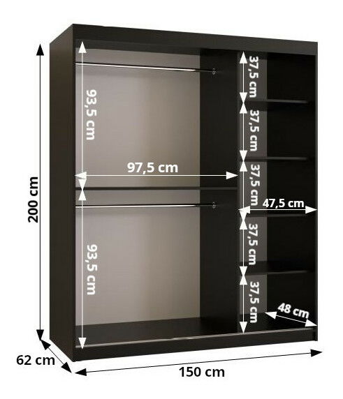 Šatní skříň 150 cm Boomer 2 (černá) (s osvětlením)