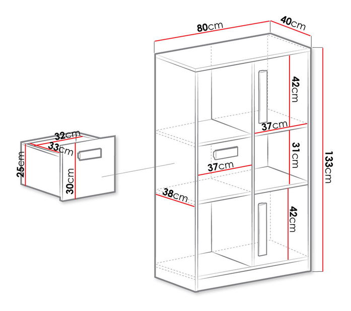Komoda Rowan RL7 (bílá + bílá lesklá + šedá) *bazar