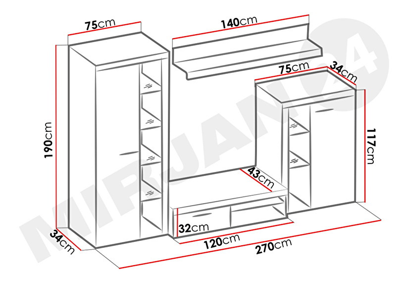 Obývací stěna Rokara (bílá) (bez osvětlení)