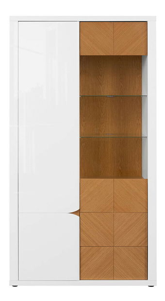 Vitrína BRW Rovika REG1D1W2S (lesk bílý + dub přírodní) (s LED osvětlením)