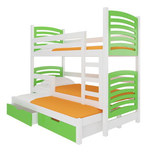 Patrová dětská postel 180x75 cm Stanislava (s roštem a matrací) (bílá + zelená)