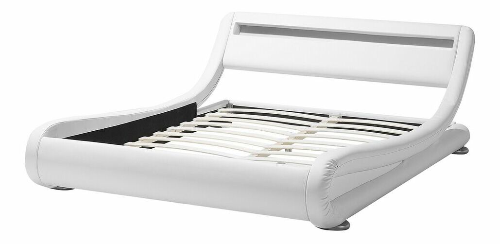 Manželská postel 140 cm AVENUE (s roštem a LED osvětlením) (bílá)