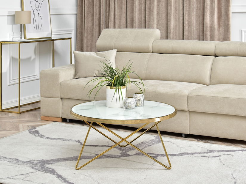 Konferenční stolek Armin Xl (bílý mramor + zlatá)