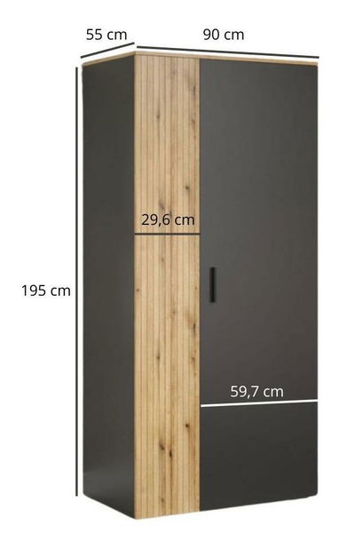 Šatní skříň Esferas (grafit + dub evoke)