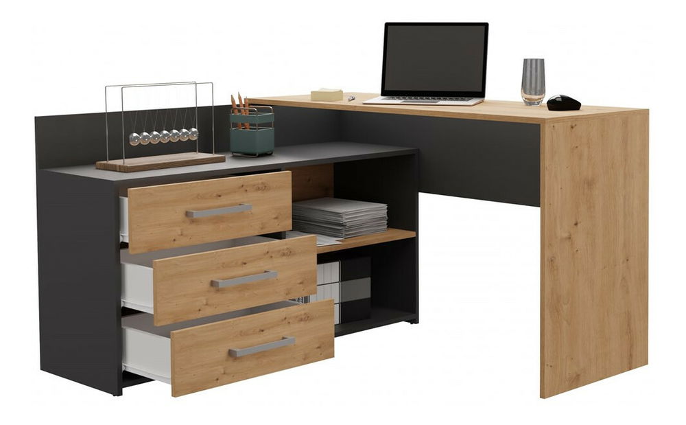 Rohový pc stolek Debio 1 (antracit + dub artisan)