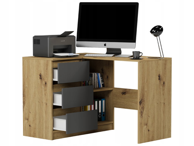 Rohový PC stolek Nolmir (artisan + antracit) (L)