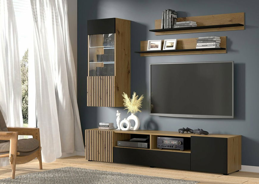 Obývací stěna Aurella D (černá + dub artisan)