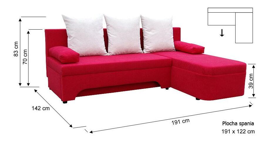 Rohová sedačka Saline šedá + krémové polštáře (2 úložné prostory, pěna)