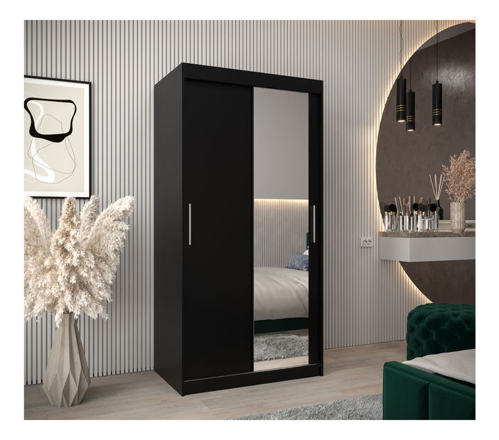 Šatní skříň 100 cm Toki 2 (Černá matná + Černá matná)