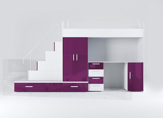 Dětská postel Ruby V (Bílá + Fialová) (s rošty)