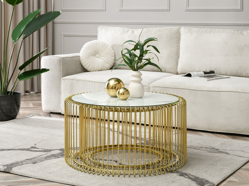 Konferenční stolek Nils M (bílý mramor + zlatá)