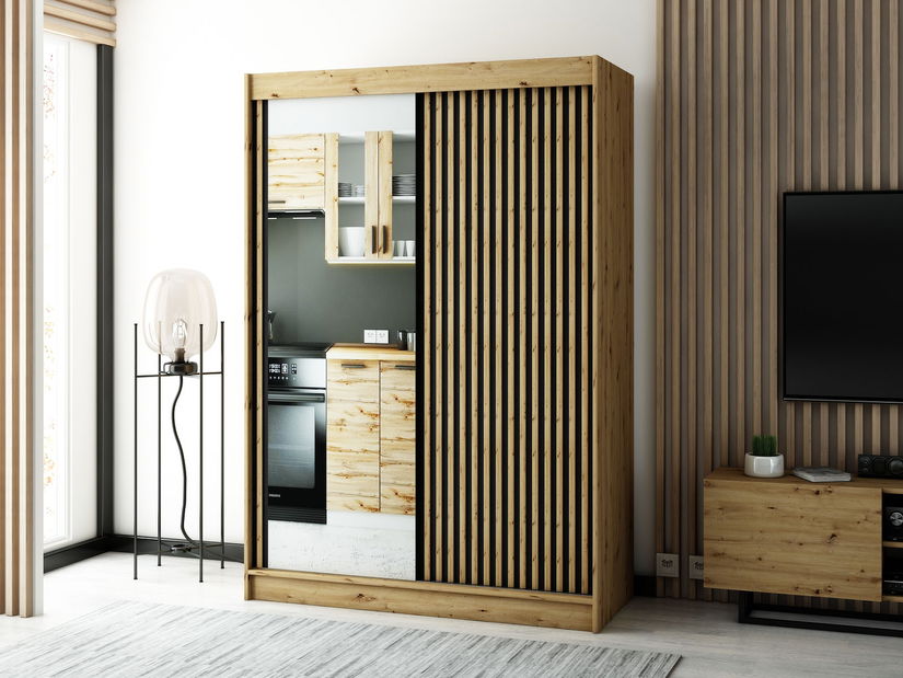 Šatní skříň 150 cm Ladonna 2 (černá matná) (se zrcadlem)