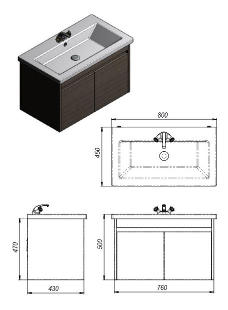 Koupelnová skříňka na stěnu s umyvadlem Juventa Ravenna Rv-80 (bílá)