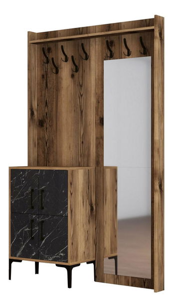 Předsíňová stěna Betina BC (ořech + černá) (se zrcadlem)