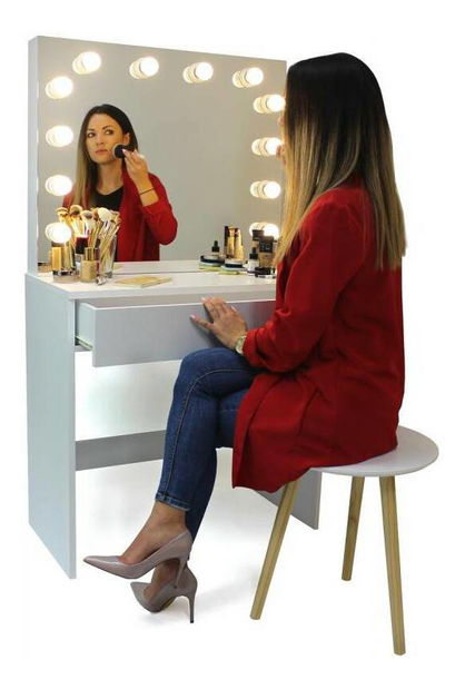 Toaletní stolek Glamorous (s LED osvětlením) (bílá)