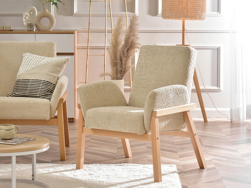 Relaxační křeslo Laopas (béžová + dub)