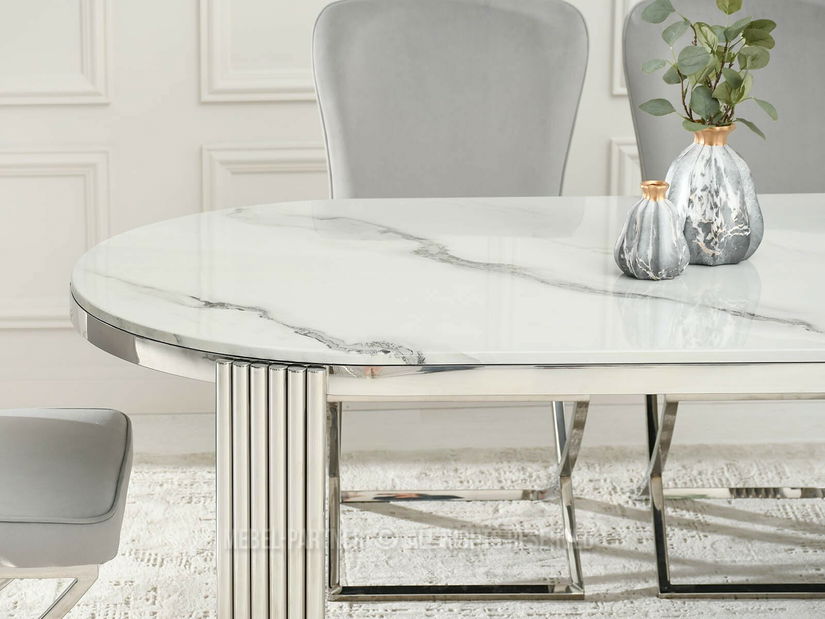 Jídelní stůl Antiga (bílý mramor + chromová)