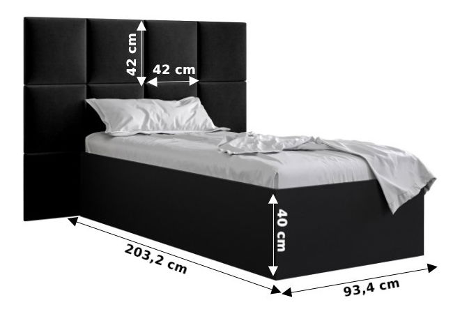 Jednolůžková postel s čalouněným čelem 90 cm Brittany 4 (černá matná + mátová) (s roštem)