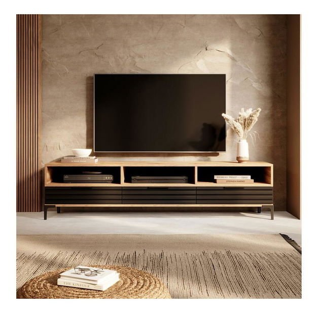 TV skříňka/stolek Ricko 3D (dub přírodní + černá)