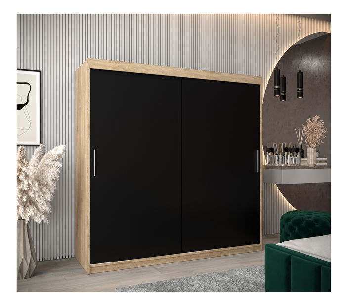 Šatní skříň 200 cm Toki (Dub sonoma + Černá matná)