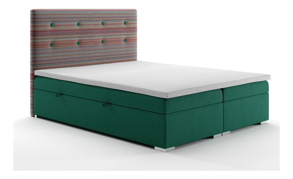Boxspring postel 180 cm Rinoletto (tmavě zelená + vícebarevné) (s úložným prostorem)