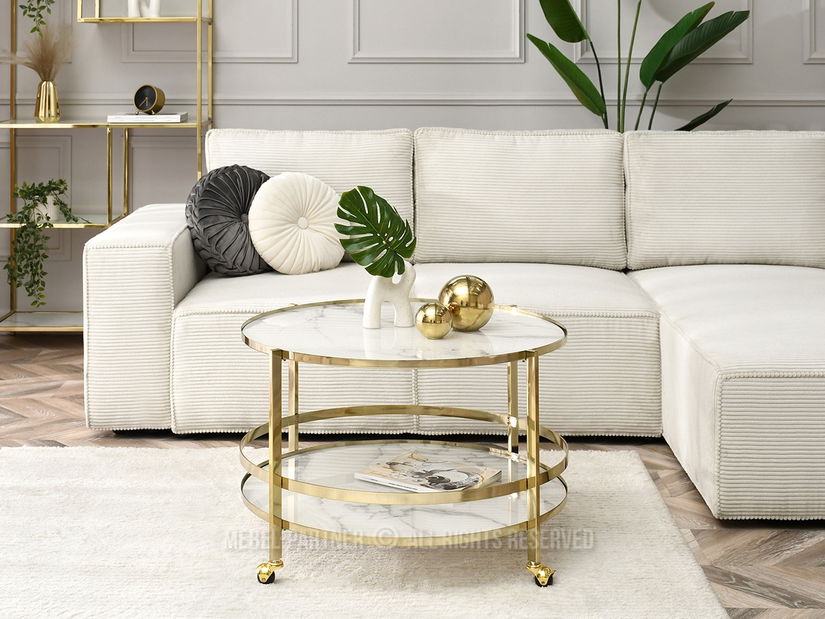 Konferenční stolek Chici (bílý mramor + zlatá)